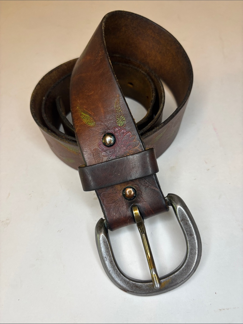 Tex Tan tooled Leather Men's Belt with Floral Detail